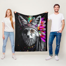 Native American Fox art フリースブランケット