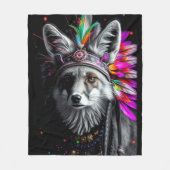 Native American Fox art フリースブランケット (正面)
