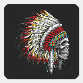 Native American Indian Chief Skull Motorcycle スクエアシール