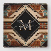 Native American Indian Culture Boho Style Monogram スクエア壁時計 (正面)