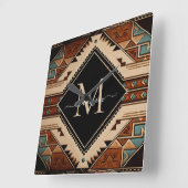 Native American Indian Culture Boho Style Monogram スクエア壁時計 (傾斜)