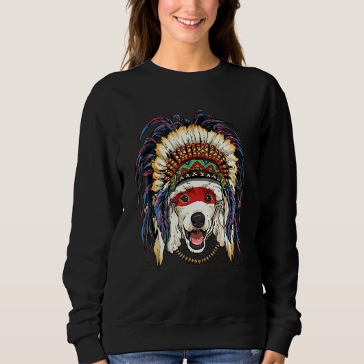 Native American Indian Poodle Dog  Indigenous Peop スウェットシャツ (正面)