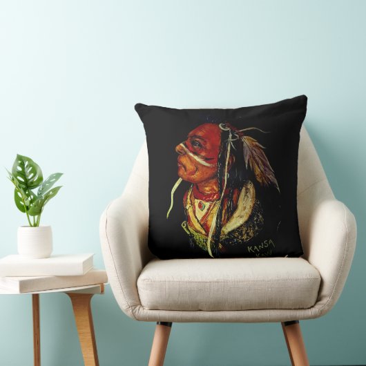 Native American "Kaw Warrior" Throw Pillow クッション (椅子)