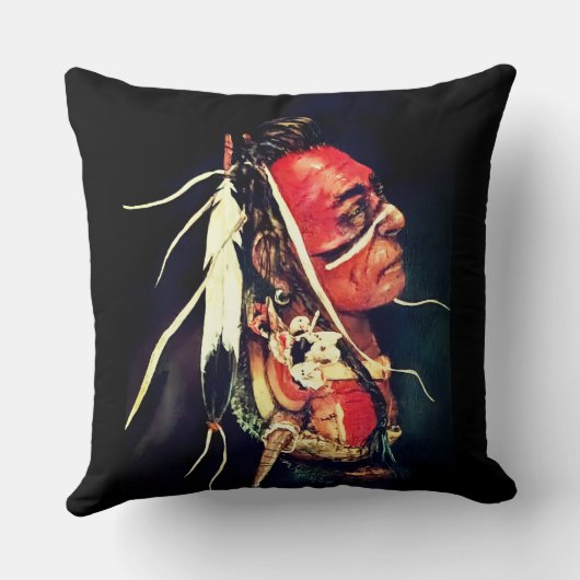 Native American "Kaw Warrior" Throw Pillow クッション (裏面)
