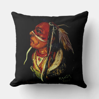 Native American "Kaw Warrior" Throw Pillow クッション