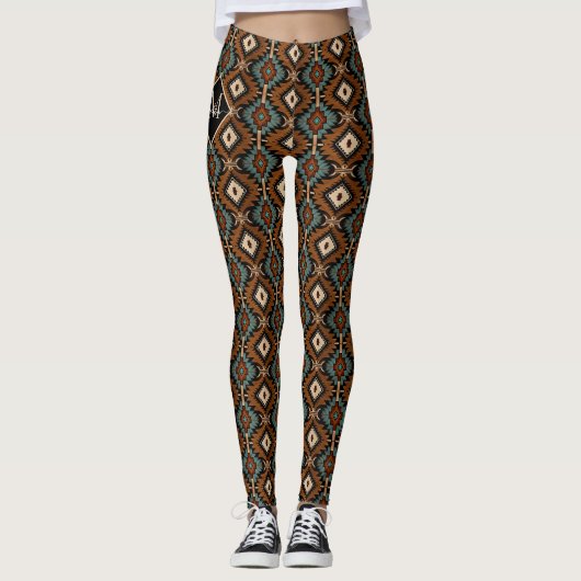 Native American Pattern Indian Culture Boho Style レギンス (正面)