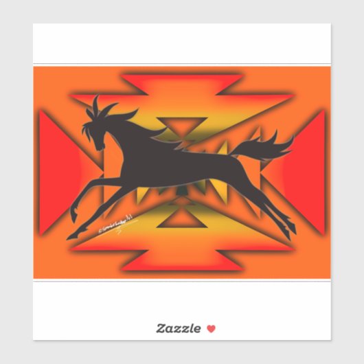 Native American plains style horse with orange bac シール (シート)