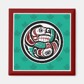 Native American Red Black Art Otter Salmon マグネット (正面)