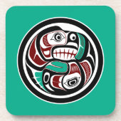 Native American Red Black Graphic Otter Salmon コースター (正面)