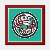 Native American Red Black Haida Art Weeping Skull マグネット (正面)