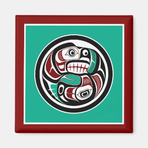 Native American Red Black Haida Art Weeping Skull マグネット