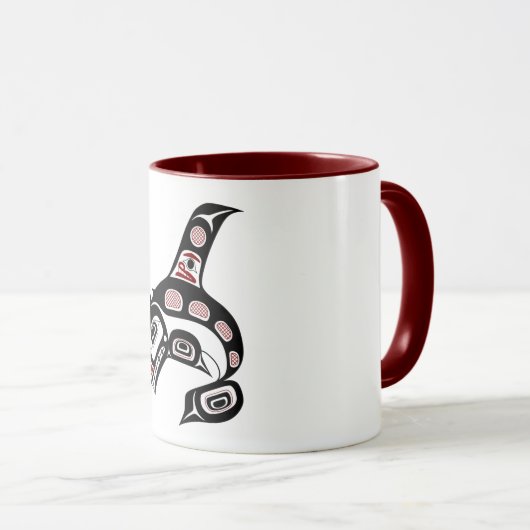 Native American Red Black Haida Orca Killer Whale マグカップ (正面右)