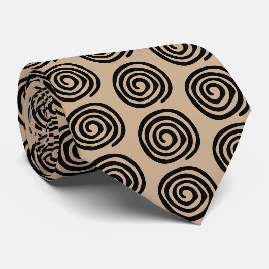 Native American Sun Spiral Symbol Tan Black ネクタイ (ロール)