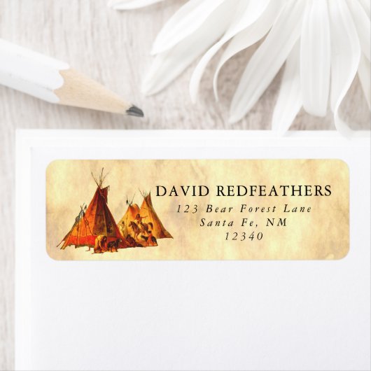 Native American Tipi Assiniboine Tipis Parchment ラベル (インサイチュ)