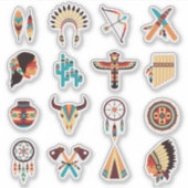 Native American Tribal Icons Set – Feathers, Dream シール (正面)