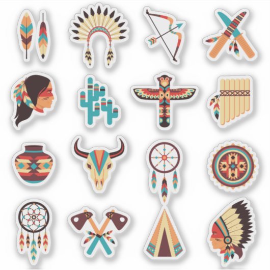 Native American Tribal Icons Set – Feathers, Dream シール (正面)