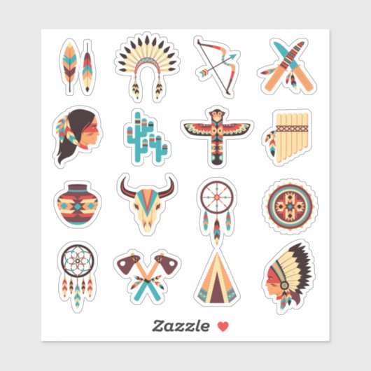 Native American Tribal Icons Set – Feathers, Dream シール (シート)