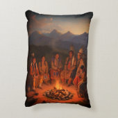 Native American Tribe Sitting Around a Fire on アクセントクッション (裏面(縦))