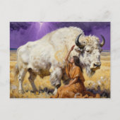 Native American Woman and a Sacred White Bison ポストカード (正面)