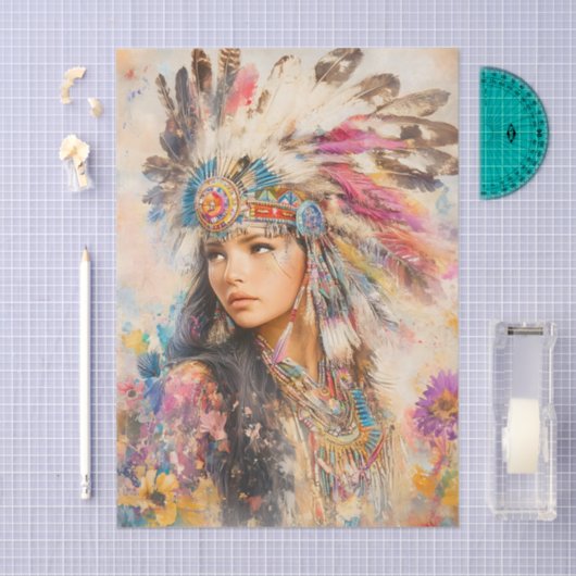 Native American Woman Decoupage 薄葉紙 (クラフト)
