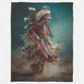 Native American Woman Throw Blanket フリースブランケット