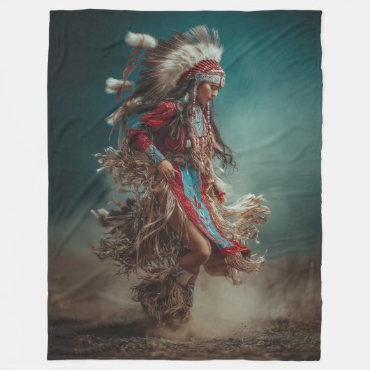 Native American Woman Throw Blanket フリースブランケット (正面)