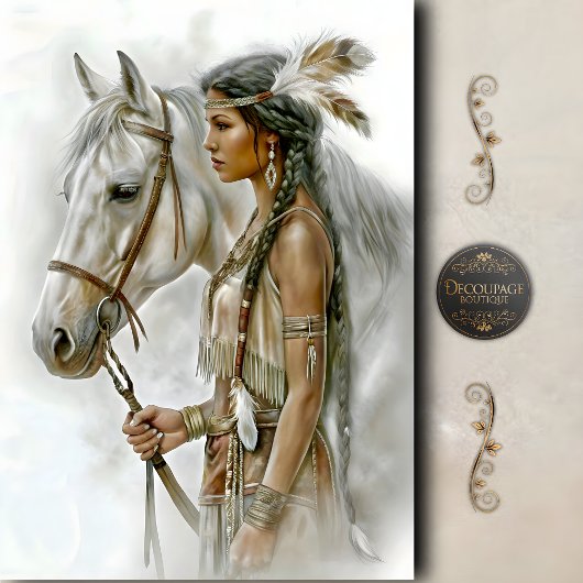 Native American Woman & White Horse Decoupage 薄葉紙
