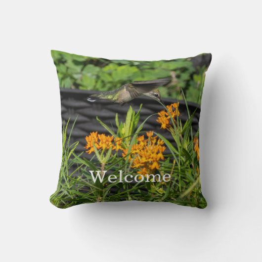 Native Butterfly Weed & Hummingbird Art クッション (正面)