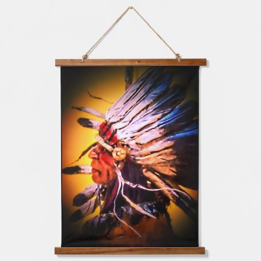 Native Chief Wood Topped Wall Tapestry 吊り下げ型タペストリー (正面)