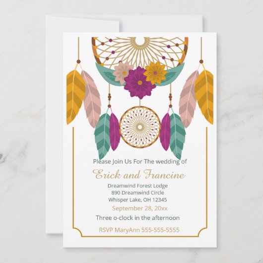 Native Inspired Dreamcatcher Wedding Invitation セーブザデート (正面)