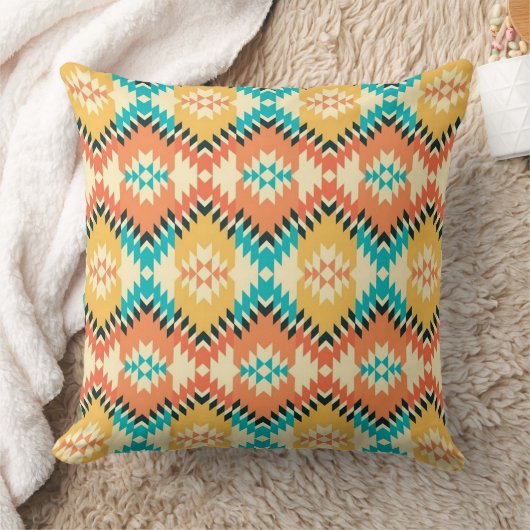 Native Print 20x20 Throw Pillow クッション (ブランケット)