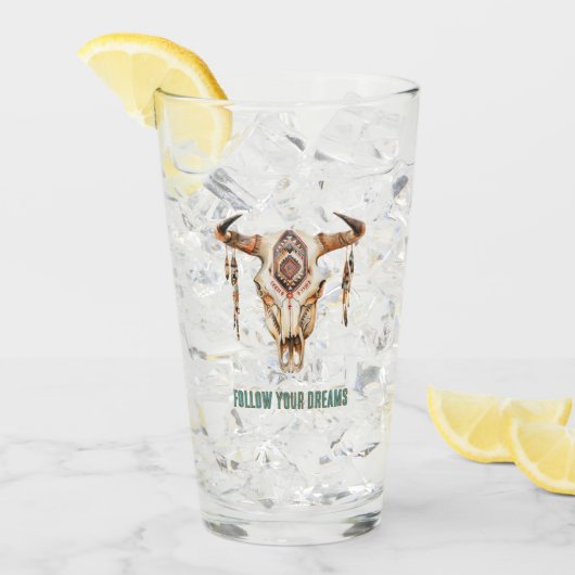 Native Tribal Bull Horns Skull   タンブラーグラス (アイス正面)