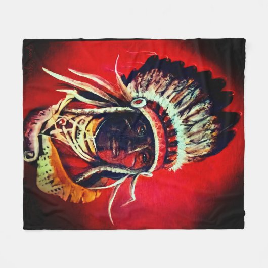 "Native Warrior" フリースブランケット (正面(横))