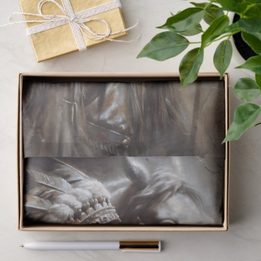 Native Woman & White Horse Headdress Decoupage 薄葉紙 (ギフト)