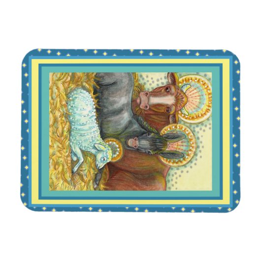 NATIVITY ANIMALS IN STABLE, OX, DONKEY & SHEEP マグネット (横)