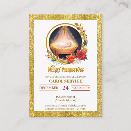 Nativity Carol Service Christmas Invitation エンクロージャーカード (正面)