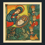 NATIVITY CHRISTMAS PARCHMENT ,ADORATION OF MAGI ポスター<br><div class="desc">Adoration of Magi , antique old parchment  elaborated from primitive Medieval miniature for Christmas Holiday .Digital restoration,  interpretation and digital elaboration by Bulgan Lumini (c).</div>