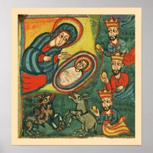NATIVITY CHRISTMAS PARCHMENT ,ADORATION OF MAGI ポスター