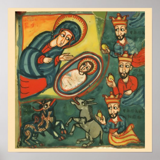 NATIVITY CHRISTMAS PARCHMENT ,ADORATION OF MAGI ポスター (正面)