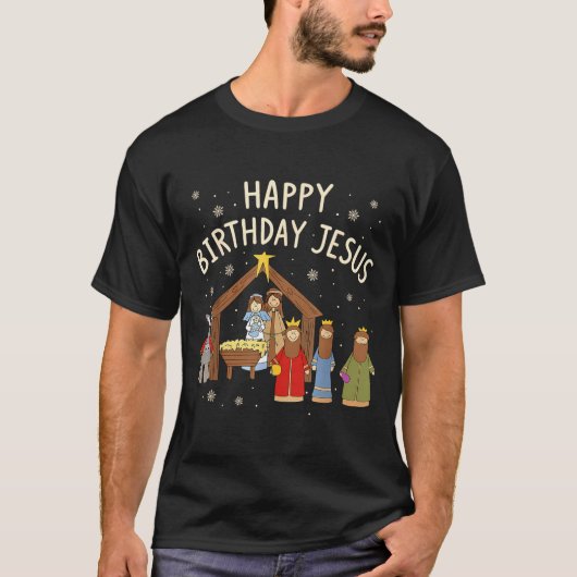 Nativity Happy Birthday Jesus Christmas Christian  Tシャツ (正面)