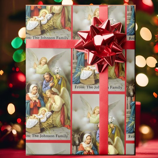 Nativity Holy Family Add Your Text Christmas Gift ラッピングペーパー