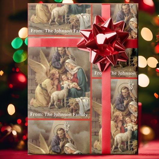 Nativity Holy Family Add Your Text Christmas Gift ラッピングペーパー