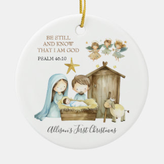 Nativity Manger Scene Bible Verse First Christmas セラミックオーナメント