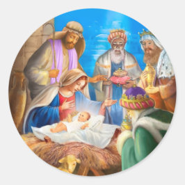 Nativity of Jesus x-mas image for christmas cards ラウンドシール
