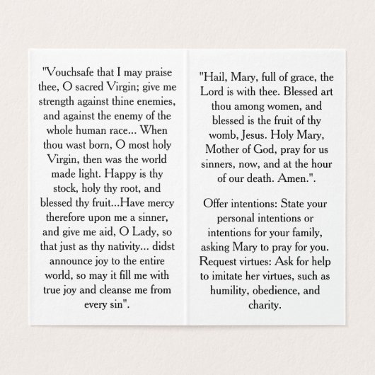 Nativity of the Blessed Virgin Mary Prayer Card (内部フラット)