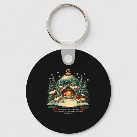 Nativity Ornament Christmas Scene Matthew 1_21 キーホルダー (正面)