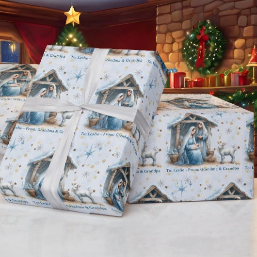 Nativity Personalize Name Baby Jesus Christmas ラッピングペーパー