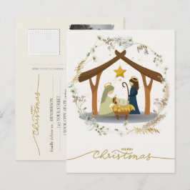 Nativity Scene Baby Jesus in the Manger Your Photo シーズンポストカード