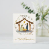 Nativity Scene Baby Jesus in the Manger Your Photo シーズンポストカード (スタンド正面)