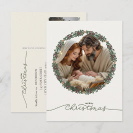 Nativity Scene Baby Jesus in the Manger Your Photo シーズンポストカード